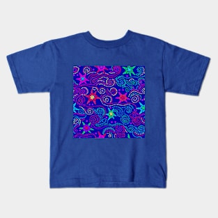 Ditsy Estrellas - Navy Red Yellow Pink Violet Kids T-Shirt